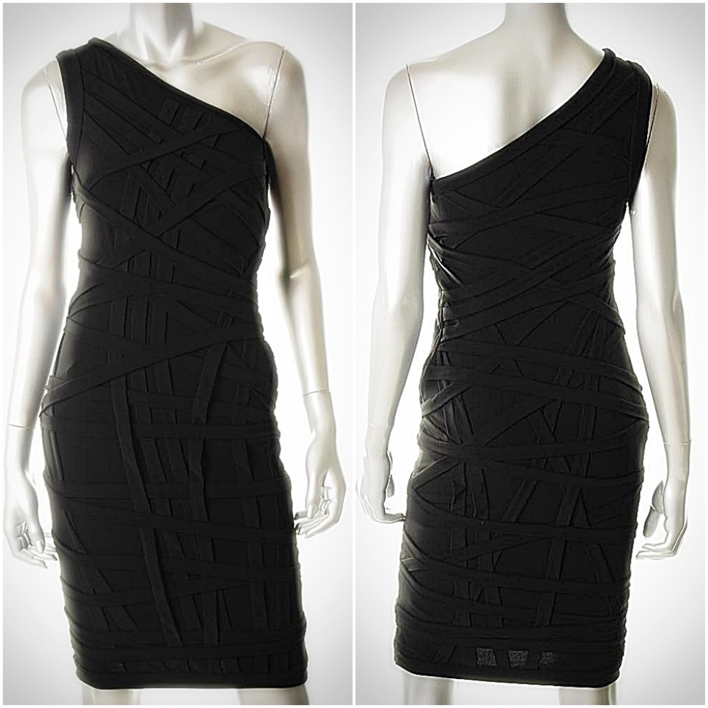 TADASHI SHOJI $328 Blk Textured One Shoulder Dress